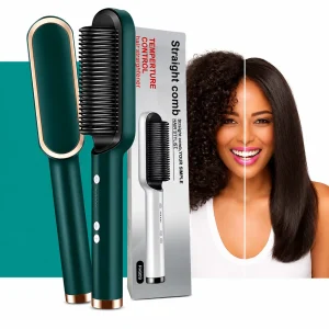 Professional Hair Straightener Brush | 5 Temperature Settings | Fast PTC Heating | Anti-Scald Design